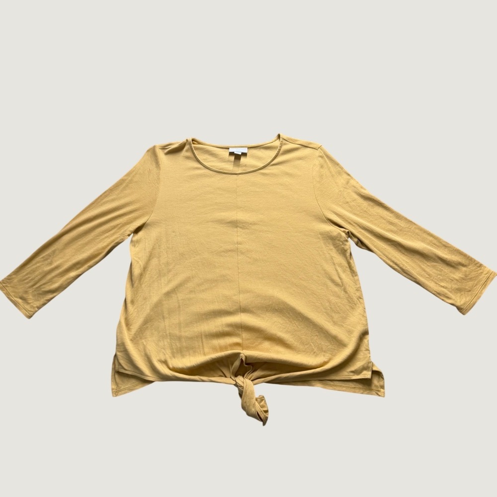 J. Jill Tie Front Top Size M Long Sleeve Cotton Modal Stretch Mustard Yellow